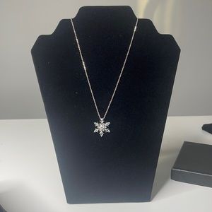 Silver Dainty Snowflake Necklace with light Blue Crystals